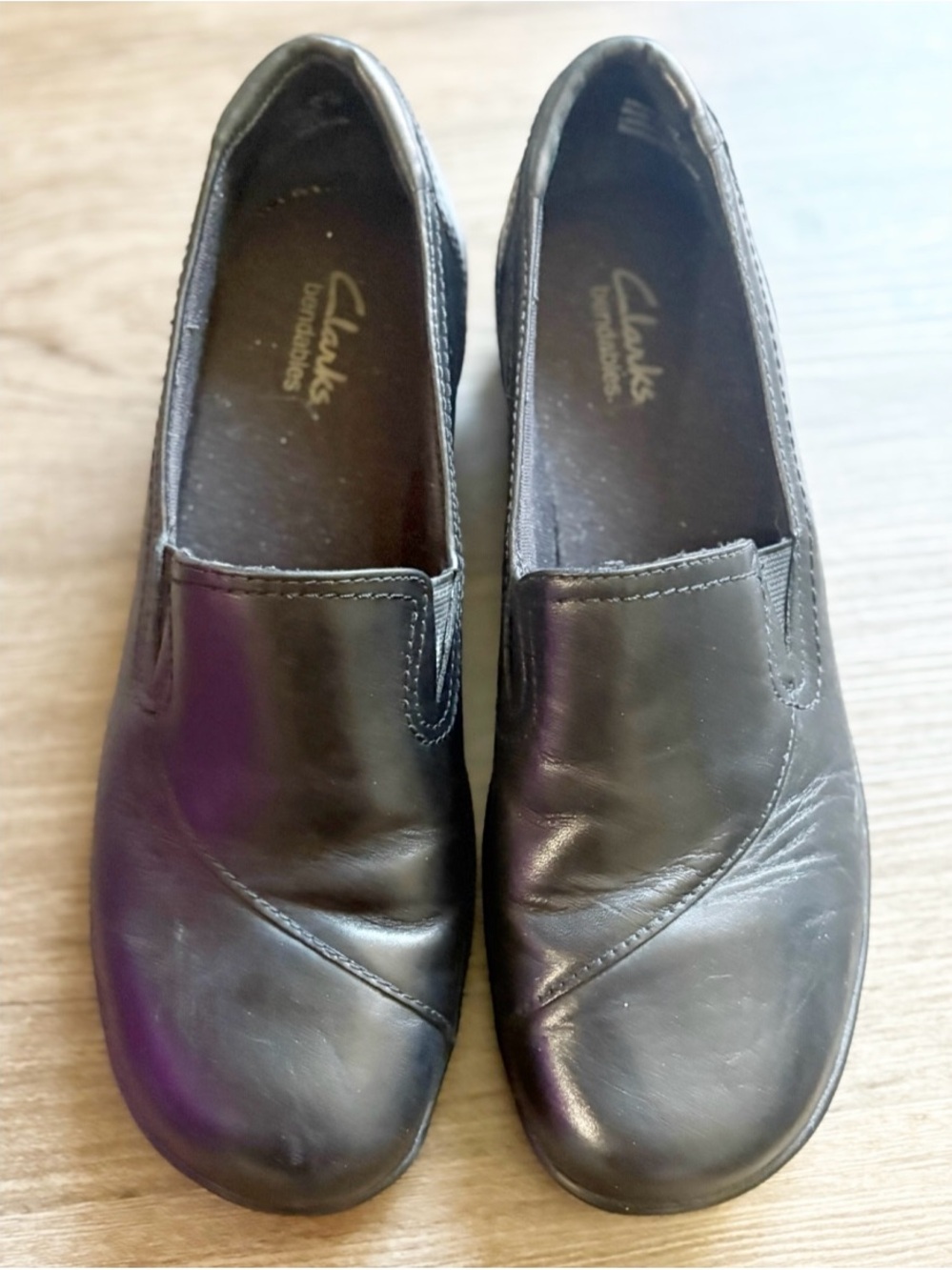 Clarks Black Leather Slip-On Comfort Flats
